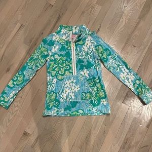 Lilly Pulitzer Skipper Blue & Green Floral Half Zip Pullover Small S